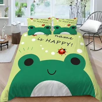 Домашний текстиль Модный комплект покрывала для кровати с наволочкой 3D Лягушка с принтом Queen King Size Покрывало для одеяла Комплект украшений для спальни UK Single 135x200cm
