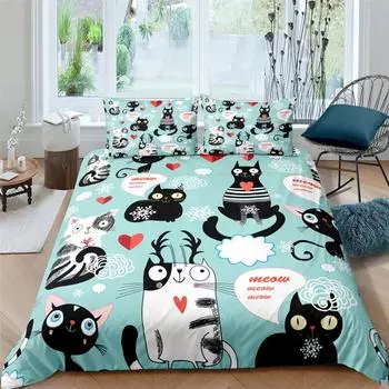 Домашний текстиль мультфильмы милый кот пододеяльник пододеяльник наволочка для мальчика девочка 2/3 шт полиэстер постельное белье размер King Queen Twin 70x133cm 2pcs