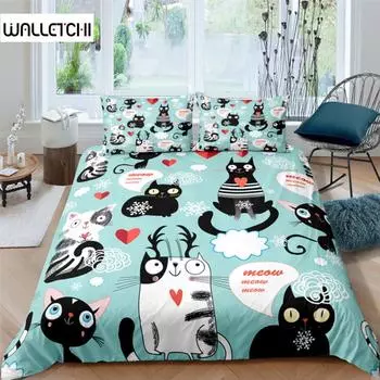 Домашний текстиль мультфильмы милый кот пододеяльник пододеяльник наволочка для мальчика девочка 2/3 шт полиэстер постельное белье размер King Queen Twin EU single(135x200cm)