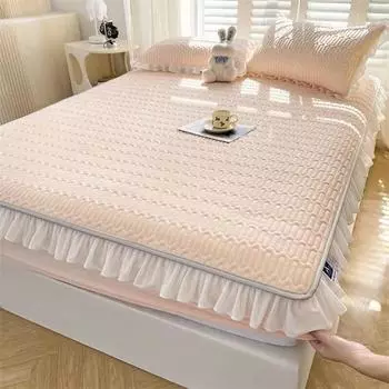 Домашний текстиль Простыни наволочки Комплект из 3 предметов Летний крутой латексный холодильник с кружевным защитным чехлом для матраса Покрывало Простыня 150x200cm-3pcs