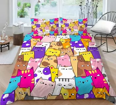 Домашний текстиль, роскошный комплект покрывала для кровати с наволочкой, 3D цветной складной комплект с принтом кота, размер Queen King, комплект покрывала для одеяла, украшение для спальни UK Single 135x200cm