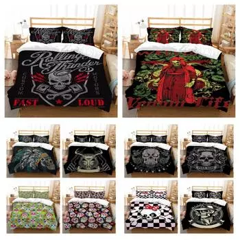 Домашний текстиль с принтом черепа, домашняя постельная одежда, крутой комплект пододеяльников для мужчин и мальчиков, комплект односпальной кровати, высококачественное покрывало из микрофибры UK Single 135x200cm