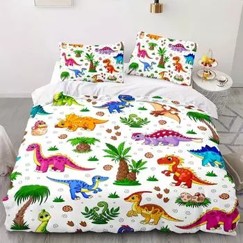 Домашний текстиль Трехпредметный Цветной Динозавр Цифровая Печать Одеяло Наволочка Постельное белье EU single 135*200