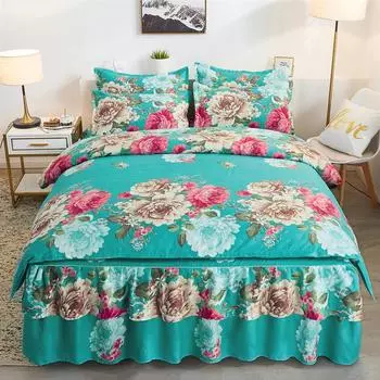 Домашний текстиль, утолщенная кружевная юбка с начесом, 4 шт., пододеяльник, покрывало, постельное белье в китайском стиле для свадьбы в стиле принцессы 155x200 4pcs