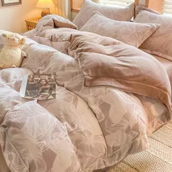 Домашний текстиль Утолщенный резной флис, Молочный флис 4 предмета Зимнее теплое постельное белье 1.5 bed 4pc quilt 2*2.3m