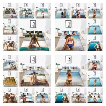 Домашний текстиль, винтажное покрывало на кровать, костюм с наволочкой, 3D бикини с принтом, пододеяльник королевского размера, комплект, украшение для спальни UK Single 135x200cm