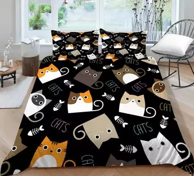 Домашний текстиль, высококачественный покрывало на кровать, костюм с наволочкой, 3D черный складной пододеяльник с принтом кота, королевский размер, комплект пододеяльников, украшение для спальни UK Single 135x200cm