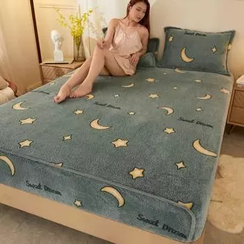 Домашний текстиль, зимнее теплое молочно-бархатное покрывало с мультяшным принтом, эластичная лента, наматрасник, простыня на подкладке 120x200x30CM