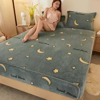 Домашний текстиль, зимнее теплое молочно-бархатное покрывало с мультяшным принтом, эластичная лента, наматрасник, простыня на подкладке 120x200x30CM