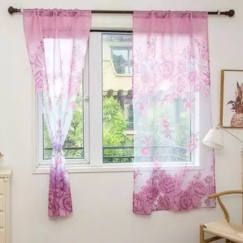 Домашняя дверь, окно, балкон, современная роскошная прозрачная тюль-вуаль с цветочным принтом, занавеска 100cm x 200cm фиолетовый