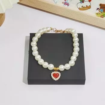 Домашняя кошка Немецкий котенок Собака Жемчужное ожерелье Ошейник Маленький Ароматный Камень Бант Кукла с Украшениями XS (neck circumference 15-20cm)