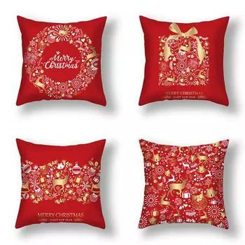 Домашняя красная праздничная рождественская подушка с изображением лося, снежинки, вишни, диванной подушки, Рождественская наволочка 40x40cm