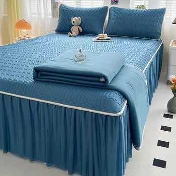 Домашняя кровать в стиле принцессы, юбка, покрывало из латекса, ледяного шелка, крутой мягкий коврик, летнее одеяло с кондиционером, постельное белье из четырех предметов 120x200cm