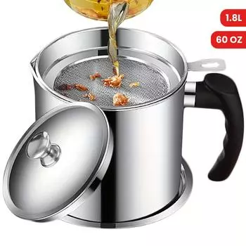 Домашняя кухня Контейнер с ситечком, легко держать, когда нужно, нержавеющая сталь, для хранения растительного масла и жира 1,8 л/60 унций 1.8L / 60oz