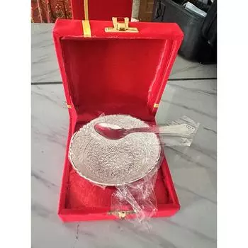 Домашняя кухня Металлическая миска для десерта с цветочным узором - 0,1 литра, 1 шт. Миска, 1 шт. Ложка (Серебряный) серебряный