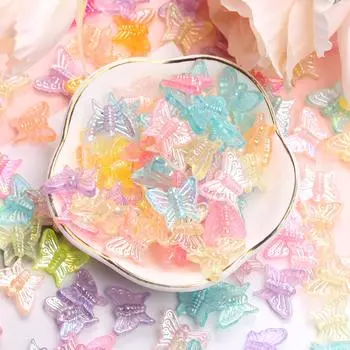 Домашняя кухня Ручная работа Цвет AB Браслет Ожерелье Изготовление аксессуаров своими руками Многоцветный с отверстием 200 ШТ. 13 * 16 мм Бусины-бабочки Акриловые кристаллы 200Pcs разноцветный