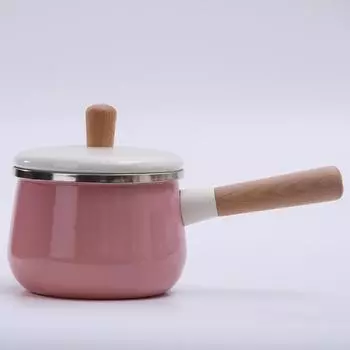 Домашняя кухня с антипригарным покрытием, эмалированная деревянная ручка для приготовления прикорма, молочная посуда Single milk pot 14cm розовый