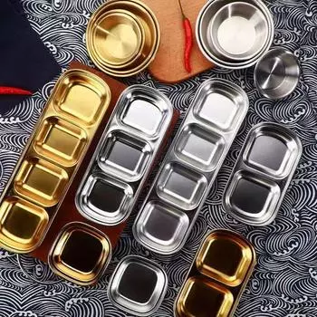 Домашняя кухня Соевые тарелки из нержавеющей стали для специй Поднос для приправ Соусница Контейнер для приправ gold-3 Grids