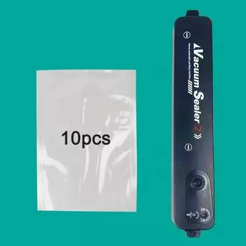 Домашняя кухня вакуумный упаковщик, автоматический вакуумный упаковщик для пищевых продуктов, небольшой пластиковый упаковщик с 10 вакуумными пакетами чёрный