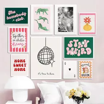 Домашняя музыка Диско-шар Настенные художественные плакаты Завтрак Еда Печать Кухня Декор на холсте Леопардовая живопись животных Комната Украшение дома без рамки 21*30cm No Frame