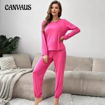 Домашняя одежда из молочного шелка, мягкая и удобная женская пижама, костюм с длинным рукавом и длинными брюками S розы красного