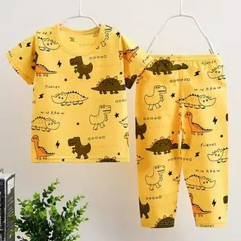 Домашняя одежда из тонкого хлопка, брюки с короткими рукавами, длинный и короткий комплект для цыпочек 130 2XL/120