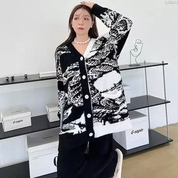 Домашняя одежда Костюм Пижама с рисунком тушью в китайском стиле Женская осенне-зимняя мягкая удобная на флисовой подкладке утолщенная теплая одежда One Size чёрный