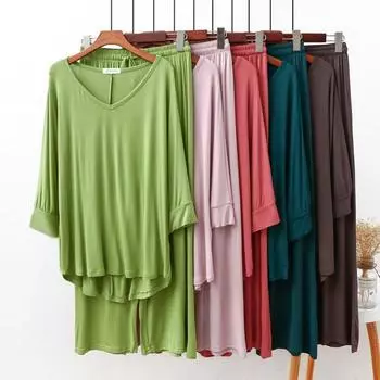 Домашняя одежда Повседневная модальная хлопковая пижама весна-осень женская домашняя одежда с длинным рукавом сексуальная пижама с V-образным вырезом L чёрный