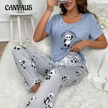 Домашняя одежда с рисунком из мультфильмов, пижамный костюм, женский молочный шелк, удобная домашняя одежда для отдыха, брюки с короткими рукавами S