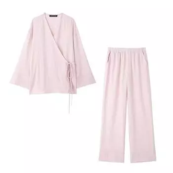 Домашняя одежда женская элегантная однотонная блузка брюки пижамный костюм с длинным рукавом V-образный вырез на шнуровке рубашка эластичный пояс повседневные брюки пижамные комплекты XS