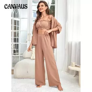 Домашняя одежда Женский однотонный кардиган из трех частей Four Seasons Женская пижама S хаки