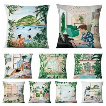 Домашняя подушка «Зови меня своим именем» Картина маслом Наволочка с принтом Акварельная иллюстрация Подушка Подушка 40x40cm