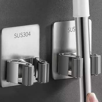 Домашняя полка для хранения, всасывающая подвесная труба для ванной комнаты, бесследные крючки, настенный органайзер для швабры, водостойкая вешалка для метлы