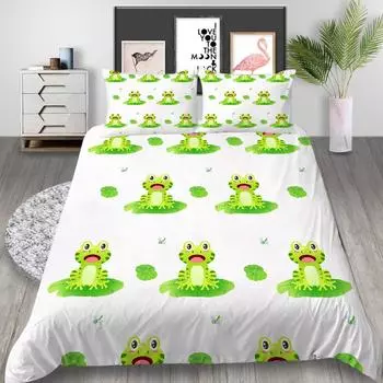 Домашняя постельная одежда 2/3 шт. Комплекты постельного белья с 3d принтом лягушки Высокое качество Пододеяльники Королева Полный размер Постельный костюм UK Single 135x200cm