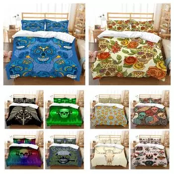 Домашняя постельная одежда, комплект пододеяльников с 3D принтом черепа, улучшенный комплект постельного белья, комплект односпального двуспального размера, комплект постельного белья, полиэстер, наволочка UK Single 135x200cm