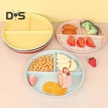 Домашняя посуда для завтрака, детская тарелка для еды с тремя отделениями, небьющаяся тарелка для похудения циан