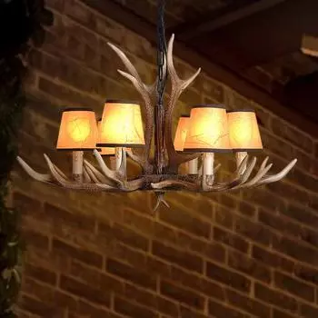 Домашняя смоляная люстра с рогами, античный цветной абажур, теплый ресторан, гостиная, декоративные лампы и фонари с рогами 4 head light