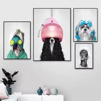 Домашняя собака, такса, колбаса, домашнее животное, салон красоты, щенок, бульдог, детская картина на холсте, печать постеров для парикмахерской, декор для детской комнаты 21x30 No Frame