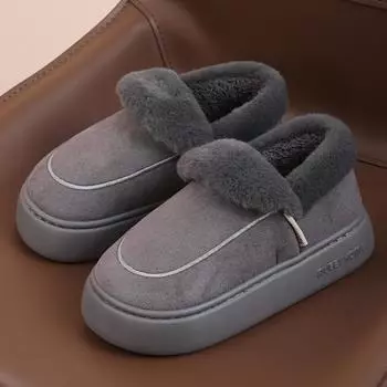 Домашняя сумка и хлопковые тапочки мужские осень и зима 2024 новые бархатные теплые и нескользящие пара мягкая подошва верхняя одежда хлопковая обувь женская 36-37 (suitable for sizes 35-36) темно-серого