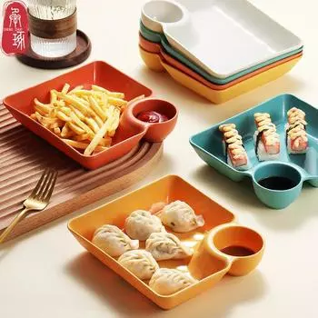 Домашняя тарелка для пельменей, тарелка для жареной курицы, детская японская креативная пластиковая тарелка с овощами, пельмени с тарелкой для уксуса 1pcs белый