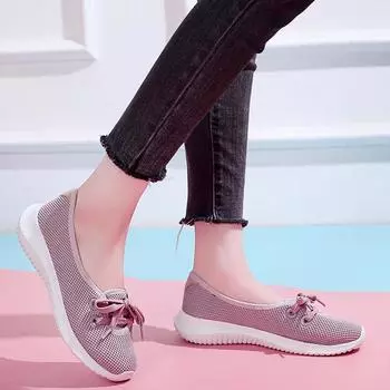 Домашняя уличная обувь для мамы для отдыха с дышащей сеткой, женская повседневная обувь для ходьбы на плоской подошве, офисная рабочая обувь для медсестры 35 розовый