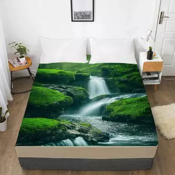 Домашняя уличная простыня с лесным 3D-принтом, наматрасник, простыня с эластичной лентой, постельное белье 120x200 3pcs