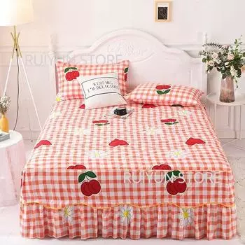 Домашняя утолщенная юбка-кровать, удобный наматрасник, декоративная юбка с рюшами, нескользящая простыня, дышащее покрывало 1pc Skirt 150x200cm