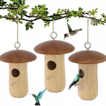 Домик для колибри, натуральный деревянный домик для гнездования колибри, изготовленный вручную, подвесной домик для птиц A