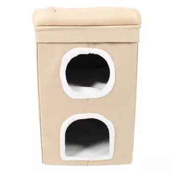 Домик для кошки для помещения Зимний теплый домик для кошки 3-ярусная пещера для питомца Складная лежанка для кошки для дома в помещении Бежевый бежевый
