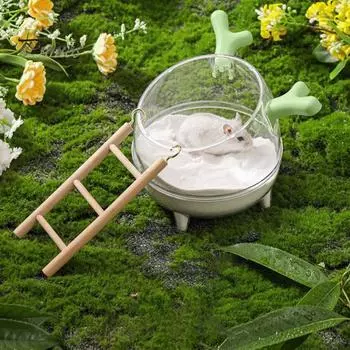 Домик для песчаной бани для хомяка с лестницей. Прозрачная коробка для снятия стресса. Коробка для копания мелких животных. Мультяшная форма. Игровой домик с легким доступом для мышей. Песчанка, хорек. зелёный