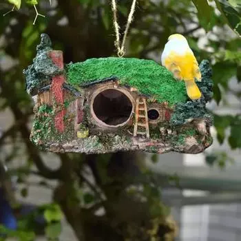 Домик для птиц Yousheng Green из смолы со шнуром, легко устанавливается, водонепроницаемый, устойчивый к ультрафиолетовому излучению, садовое гнездо колибри, подвесное украшение для улицы зелёный