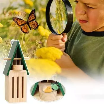 Домик и кормушка для бабочек Деревянный домик для бабочек Естественная среда обитания бабочек с лужицей для бабочек Открытый подвесной приют для бабочек и кормушка зелёный