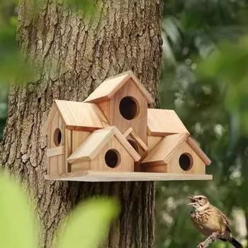 Домики для птиц для улицы, деревянное гнездо колибри, кормушка для птиц, большой скворечник для улицы с 6 комнатами для декора садового дворика цвет старого дерева
