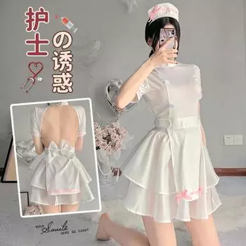 Domila Эротическое нижнее белье Сексуальный бант Мягкая пряжа Прозрачная спина С вырезами Комплект униформы медсестры Отправлено F499 M